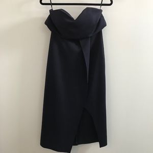 Navy strapless cocktail dress